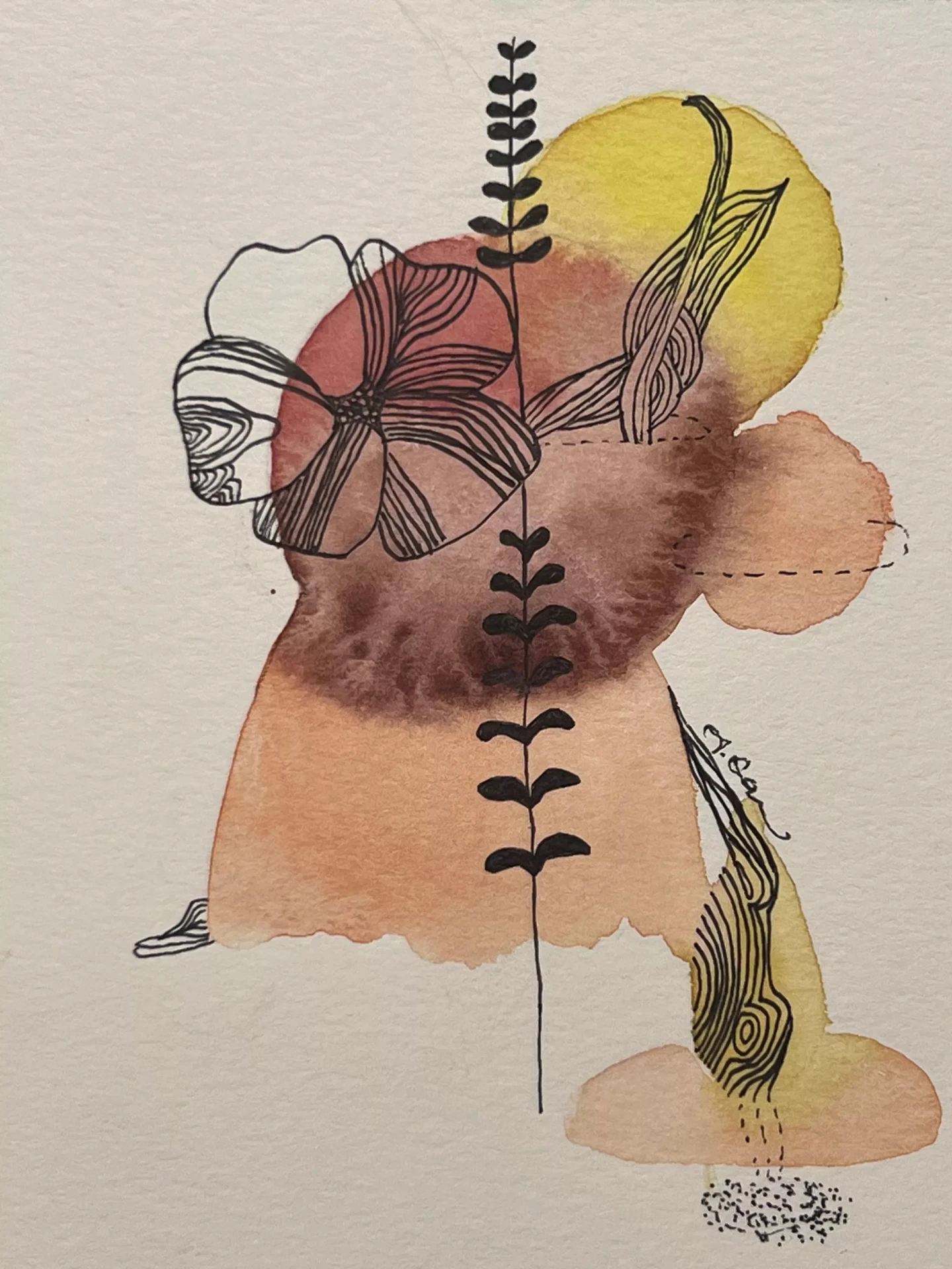 Watercolour and ink painting by Angela Daw