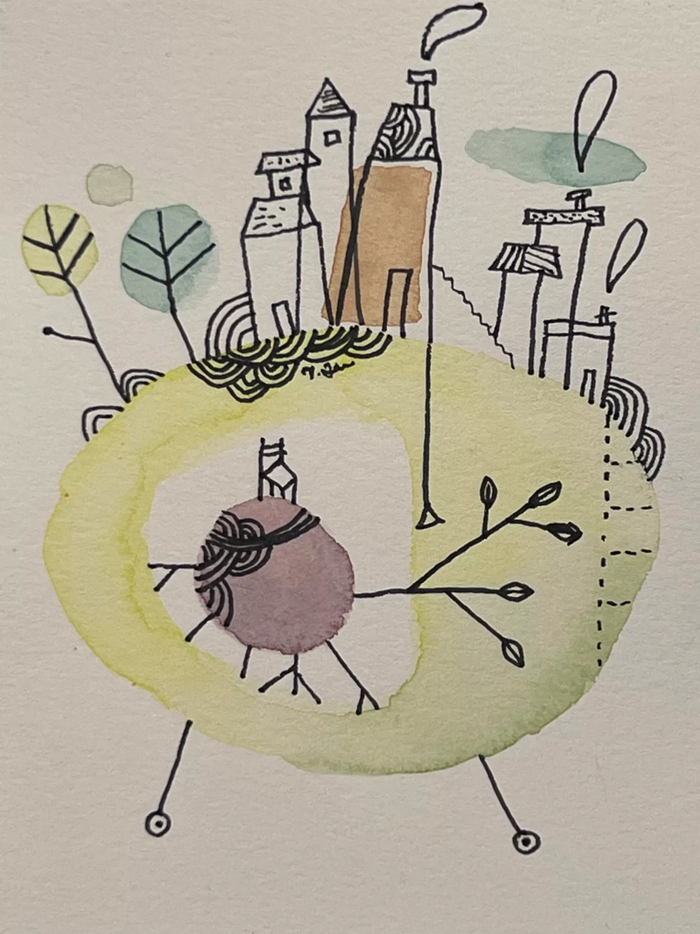 Watercolour and ink painting by Angela Daw